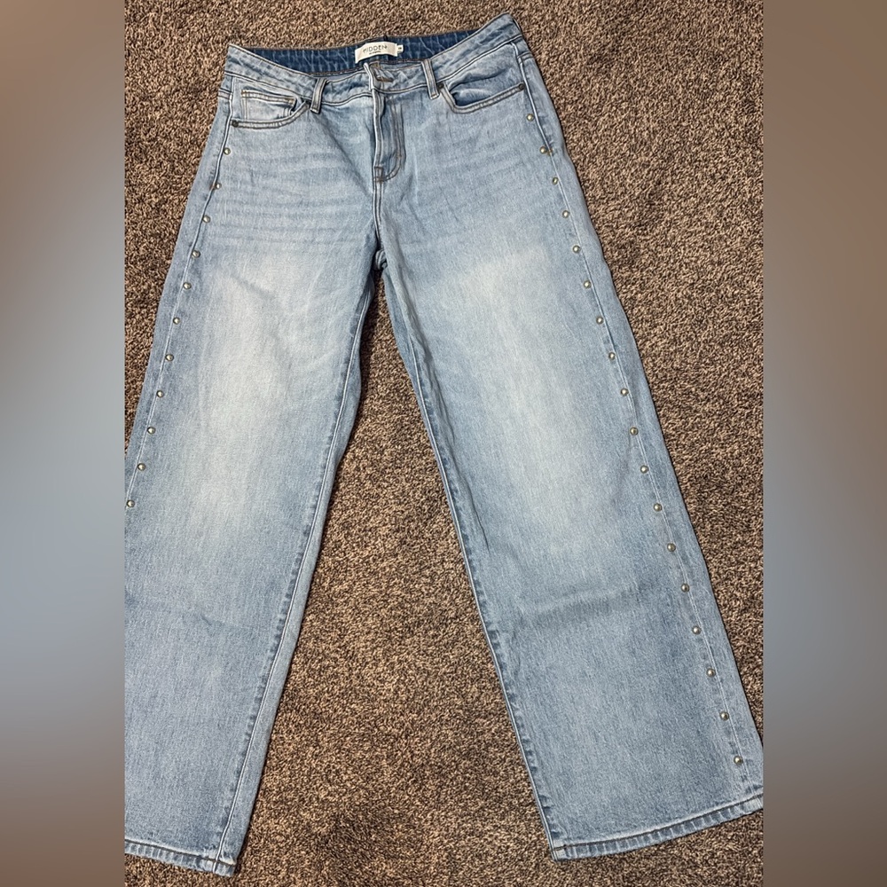 Women's Light Blue Wide Leg Jeans with Stud Detail